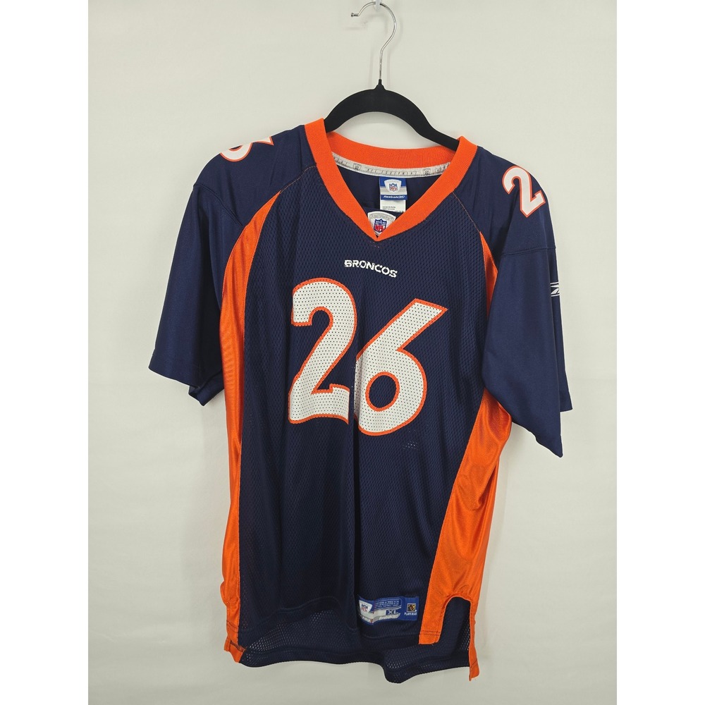 Reebok Denver Broncos Clinton Portis 26 NFL Jersey Mens XL Navy Blue Orange